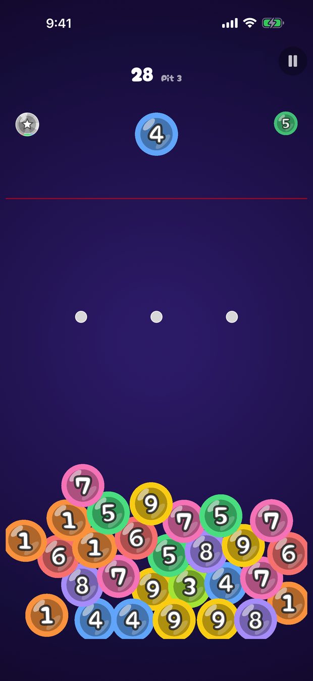 Numbered balls falling through a pin field